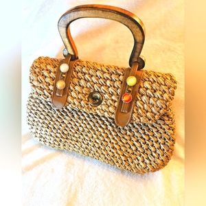 Vintage 1969s Made in Japan Woven raffia straw purse